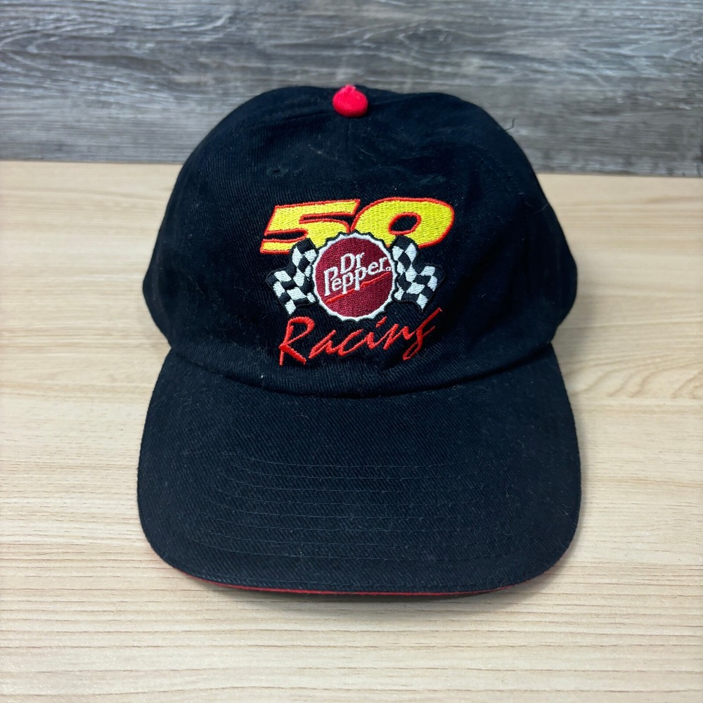 Vintage Dr Pepper‎ Hat Cap Strap Back Black Racing Nascar Adjustable